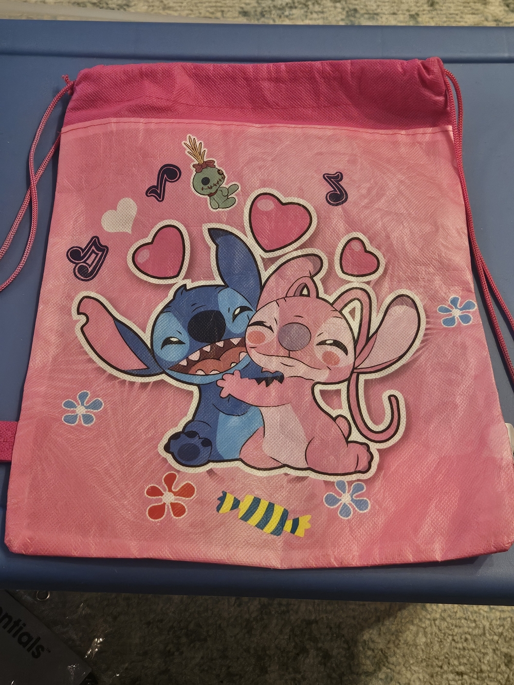 Source Unknown Pink Stitch & Angel Drawstring Bag